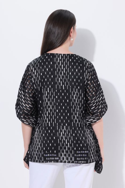 Blouse doublée en mesh, coupe oversize, décolleté en V et manches courtes