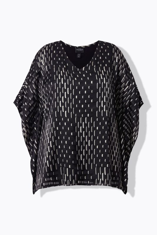 Blouse doublée en mesh, coupe oversize, décolleté en V et manches courtes