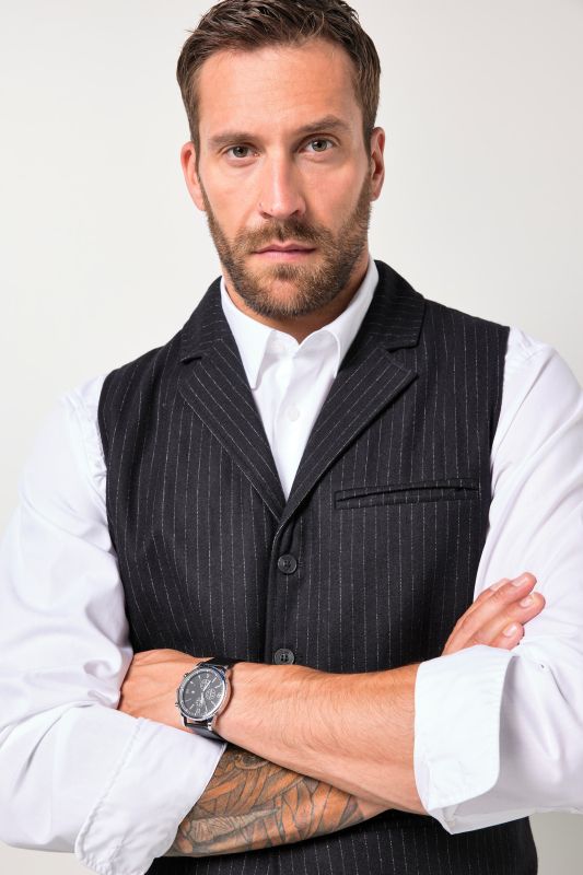 Gilet JP 1880 en tweed, fines rayures et finition FLEXNAMIC® - jusqu'au 7 XL