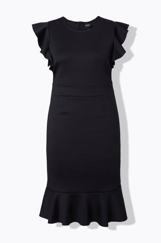 Robe en tissu scuba. Coupe confortable. Manches courtes à volants