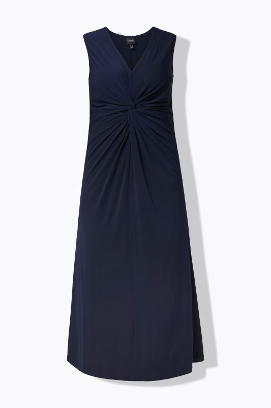Robe maxi en jersey sans manches. Drapé féminin