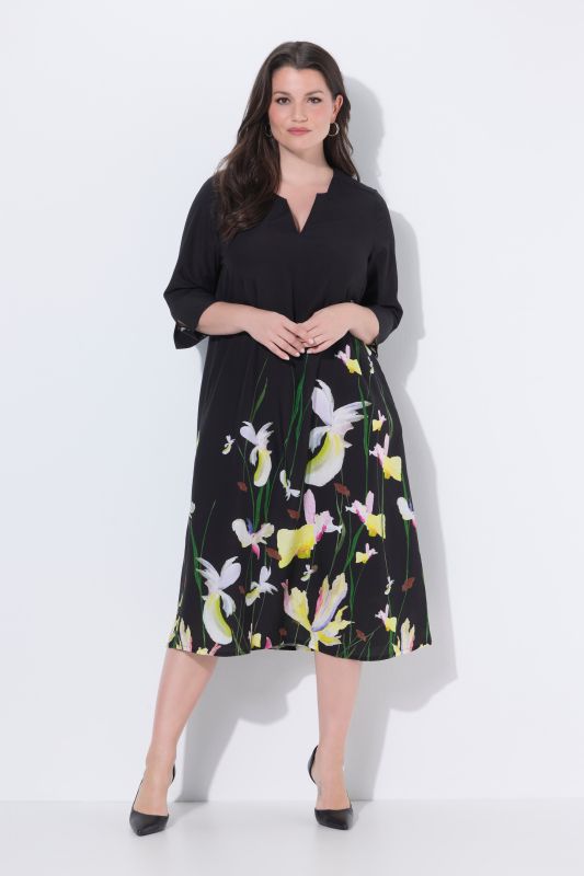 Robe maxi en Lyocell motif floral, col tunisien et manches 3/4