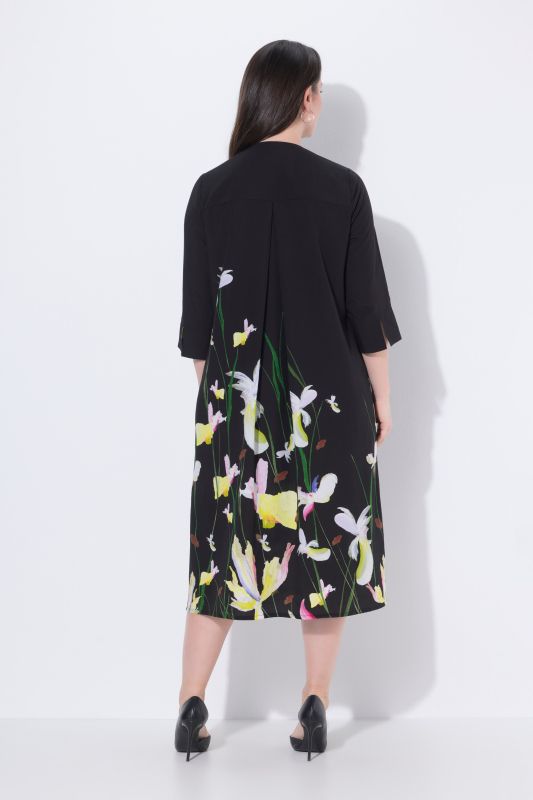 Robe maxi en Lyocell motif floral, col tunisien et manches 3/4