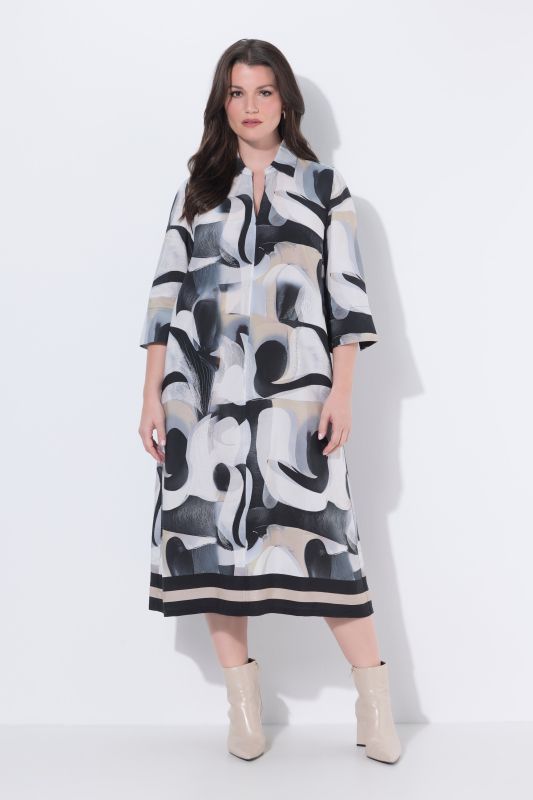 Robe maxi en Lyocell, motif graphique, coupe évasée, col chemise et manches 3/4