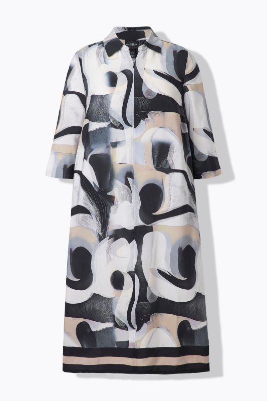 Robe maxi en Lyocell, motif graphique, coupe évasée, col chemise et manches 3/4