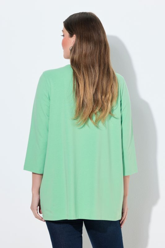 T-shirt avec motif soleil, décolleté en V et manches 3/4, coupe évasée