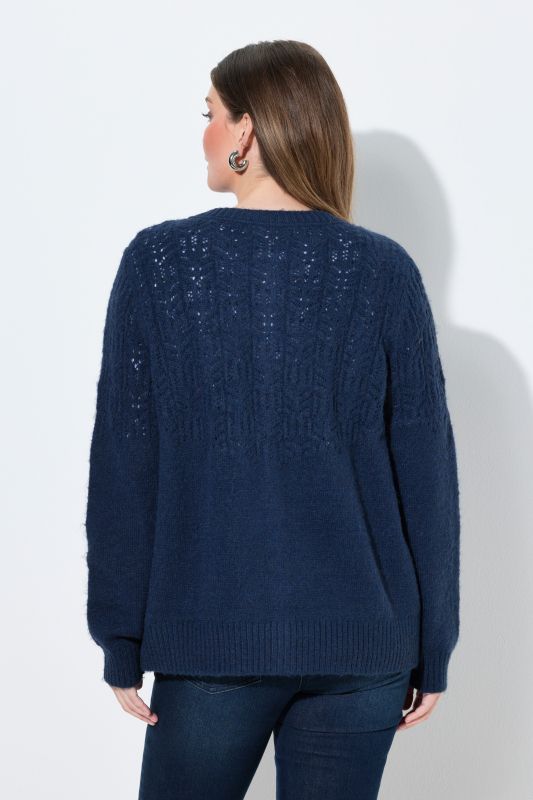 Cardigan col rond et manches longues, maille ajourée