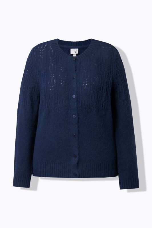 Cardigan col rond et manches longues, maille ajourée