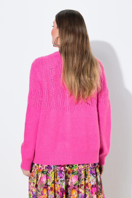 Cardigan col rond et manches longues, maille ajourée