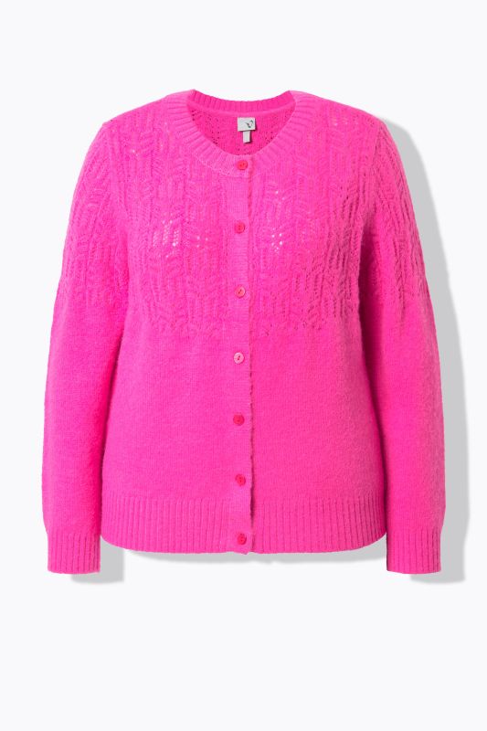 Cardigan col rond et manches longues, maille ajourée