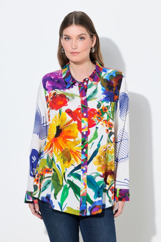 Chemisier à manches longues et col chemise, jeu d'imprimés