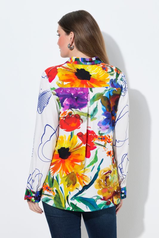 Chemisier à manches longues et col chemise, jeu d'imprimés