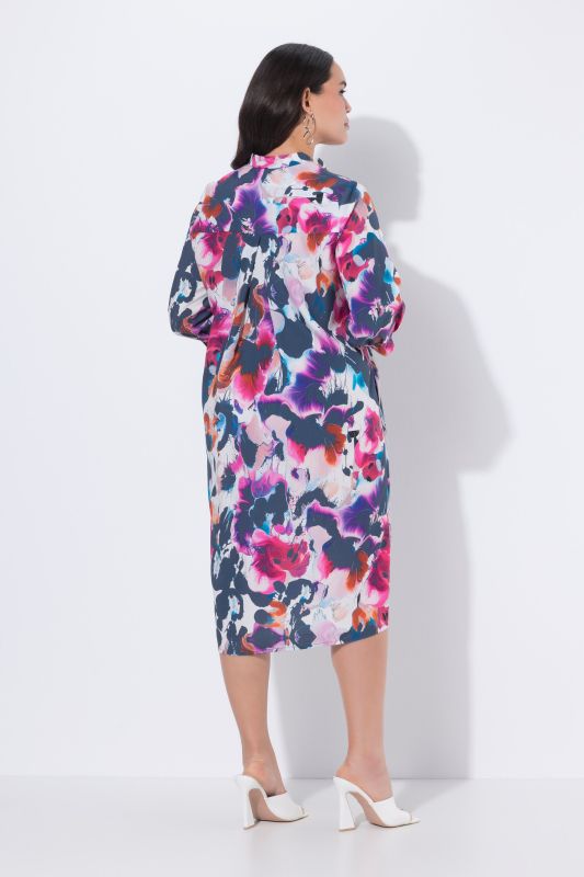 Robe midi en Lyocell esprit aquarelle, décolleté en V et manches 3/4, coupe évasée