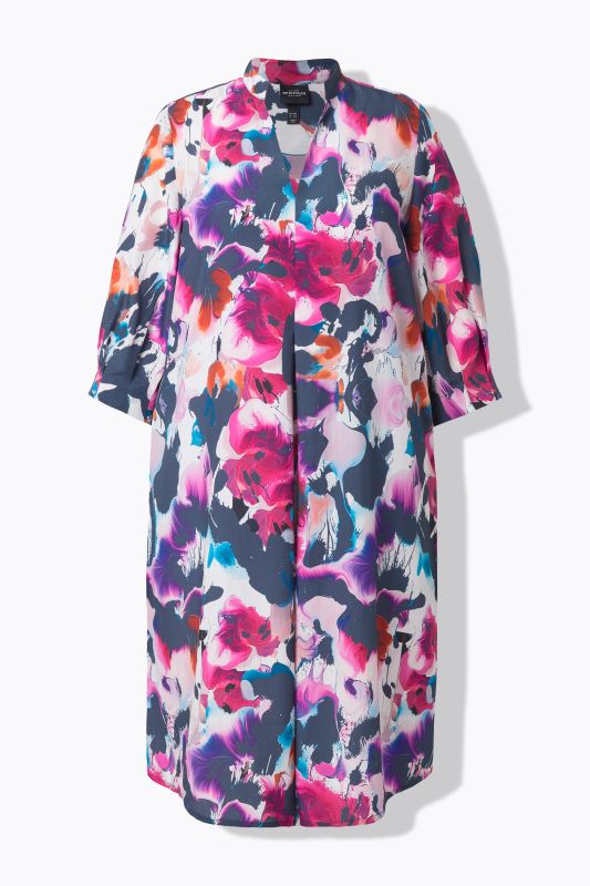 Robe midi en Lyocell esprit aquarelle, décolleté en V et manches 3/4, coupe évasée