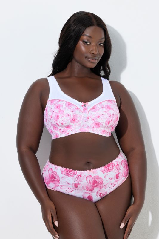 Soutien-gorge de maintien, motif roses, sans armatures, bonnet C-F