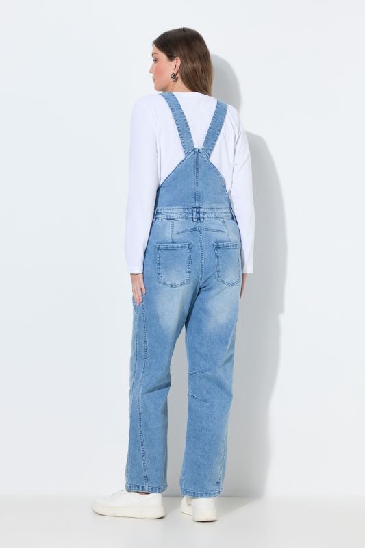 Salopette en jean, bretelles ajustables et boutons sur les côtés