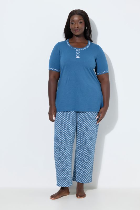 Pyjama 2 pièces avec motif, T-shirt décolleté rond et manches courtes + pantalon avec poches