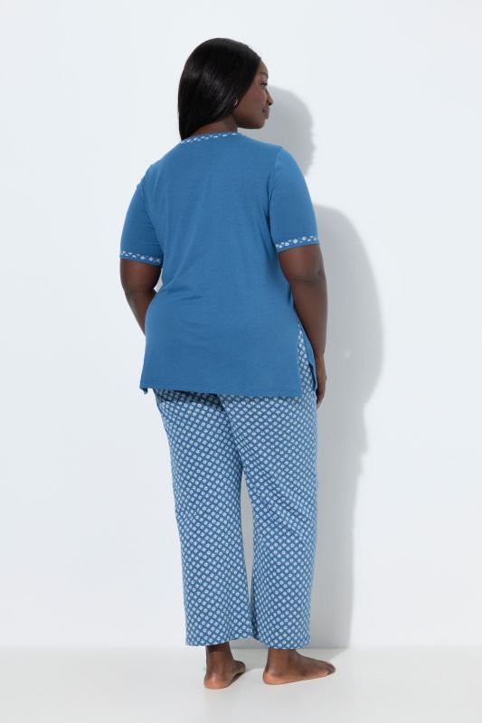 Pyjama 2 pièces avec motif, T-shirt décolleté rond et manches courtes + pantalon avec poches
