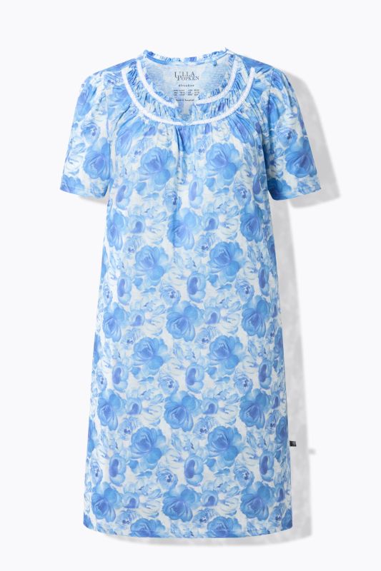 Chemise de nuit motif rose, décolleté rond et manches courtes