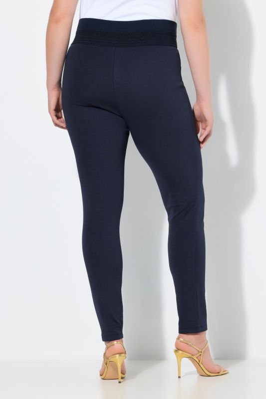 Legging point de Rome avec passepoils, jambe étroite et taille élastique
