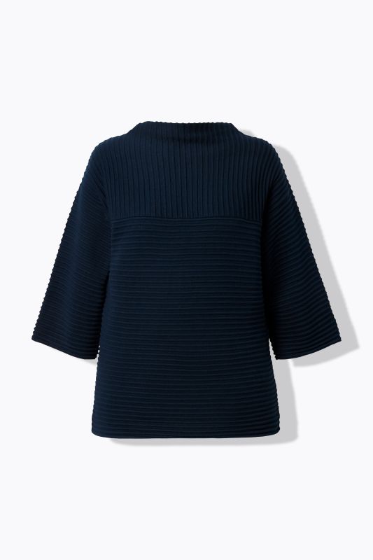 Sweat-shirt en maille côtelée horizontale et verticale, col montant et manches 3/4