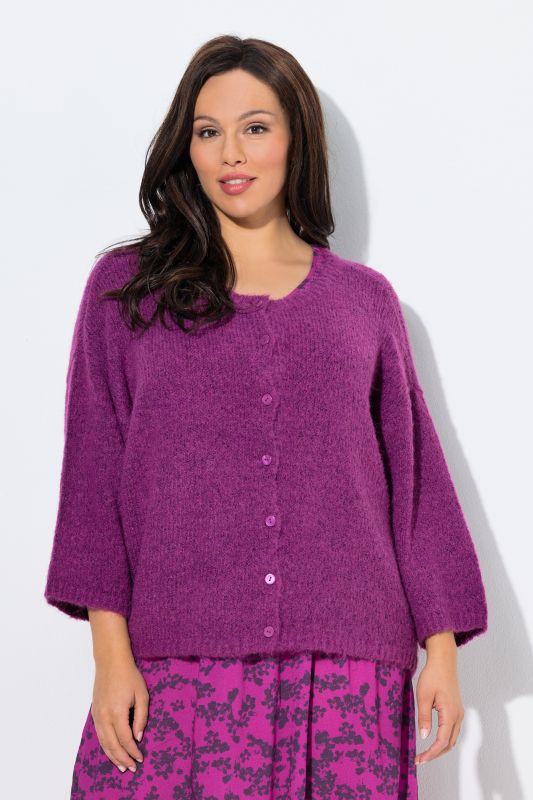 Cardigan oversize, col rond et manches 3/4