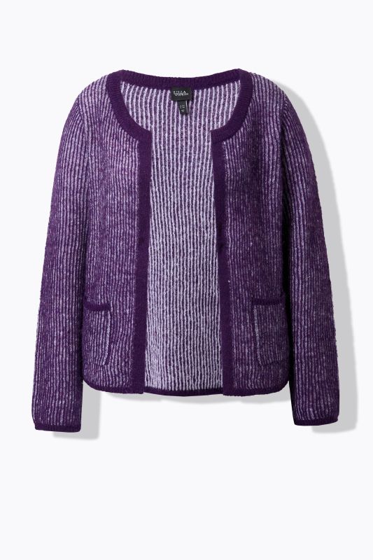 Cardigan maille côtelée à rayures, col rond et manches longues