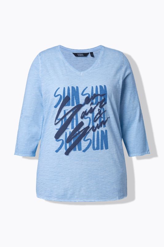 T-shirt avec message, coupe Classic Fit, décolleté en V et manches 3/4