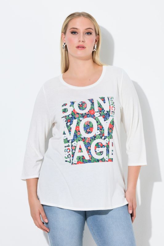 T-shirt motif « Bon Voyage », col rond et manches 3/4, coupe Classic Fit