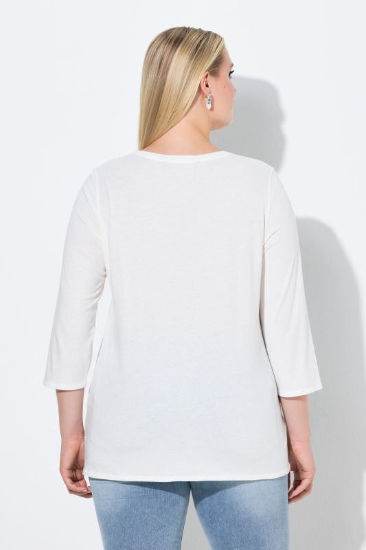 T-shirt motif « Bon Voyage », col rond et manches 3/4, coupe Classic Fit