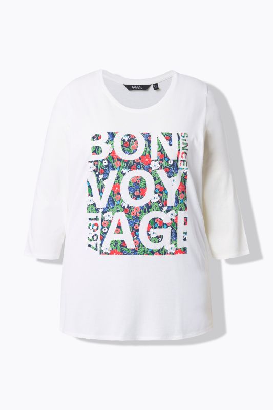 T-shirt motif « Bon Voyage », col rond et manches 3/4, coupe Classic Fit