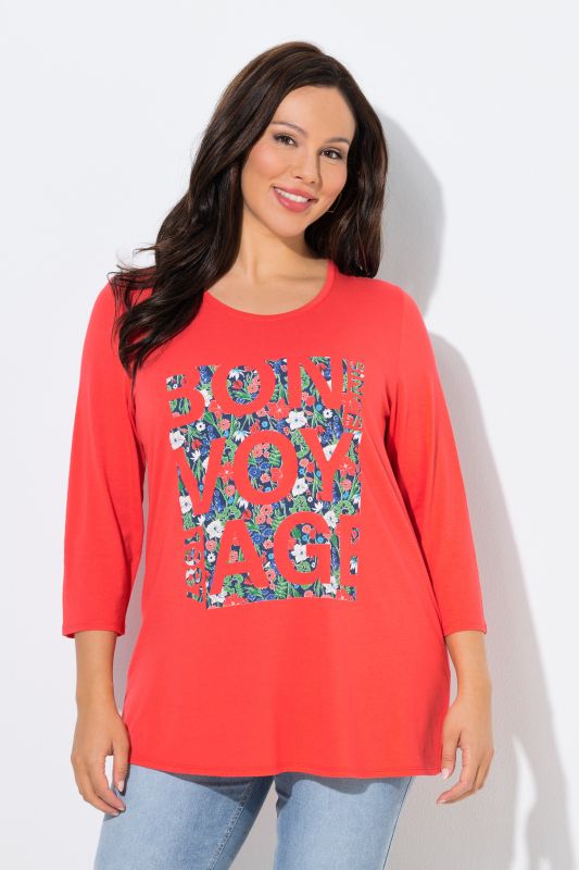 T-shirt motif « Bon Voyage », col rond et manches 3/4, coupe Classic Fit