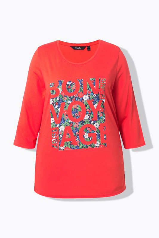 T-shirt motif « Bon Voyage », col rond et manches 3/4, coupe Classic Fit