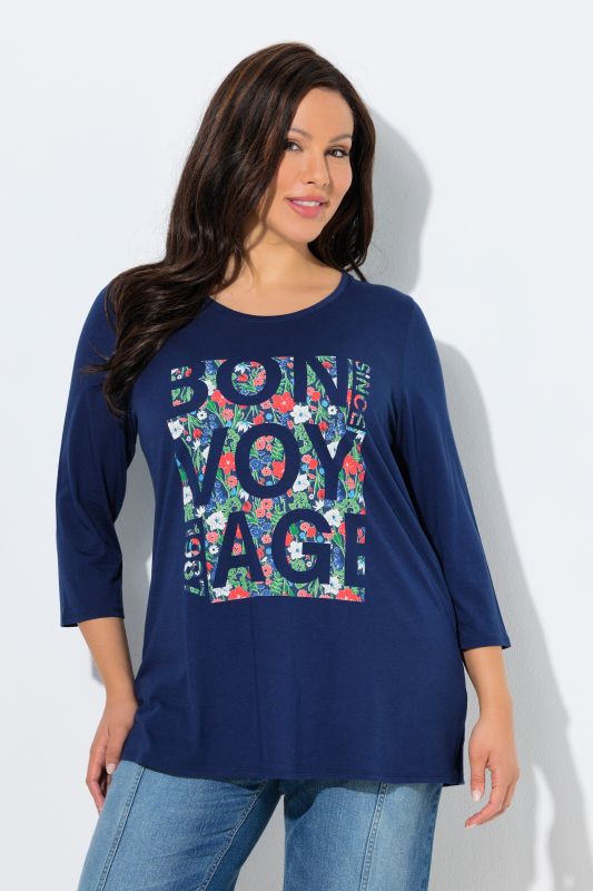 T-shirt motif « Bon Voyage », col rond et manches 3/4, coupe Classic Fit