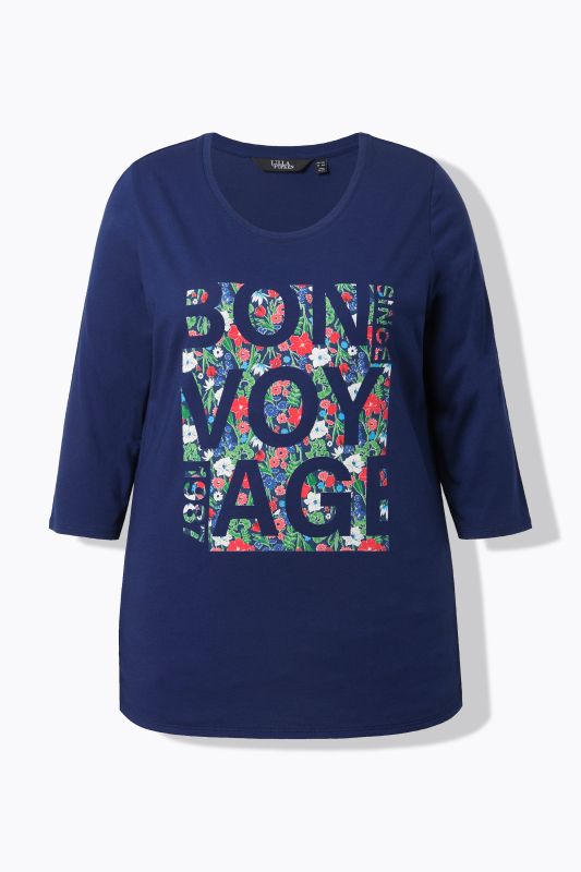T-shirt motif « Bon Voyage », col rond et manches 3/4, coupe Classic Fit