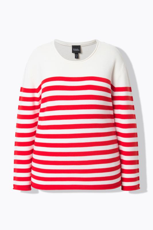 Pull col rond et manches longues, bords roulottés, rayures esprit marinière