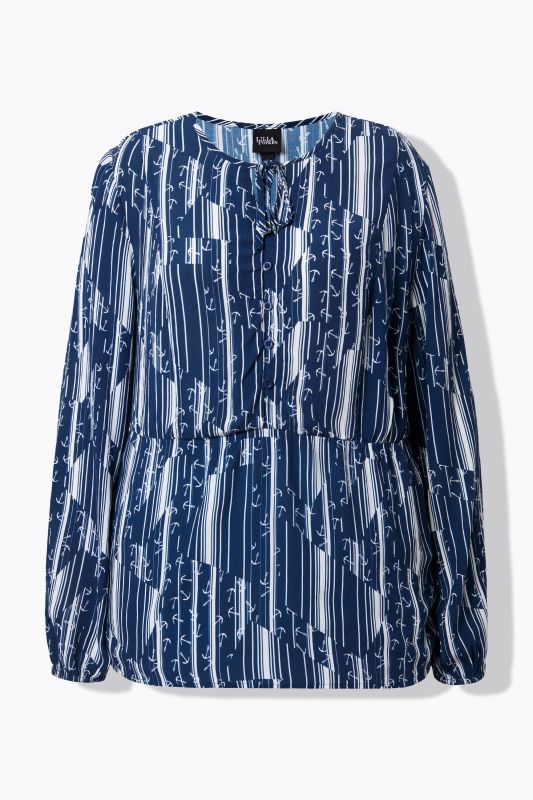 Blouse motif ancres, col rond et manches longues, coupe évasée