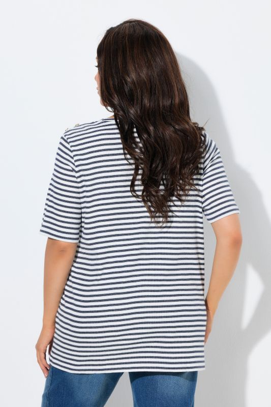 T-shirt col rond et manches courtes, rayures brillantes, coupe évasée