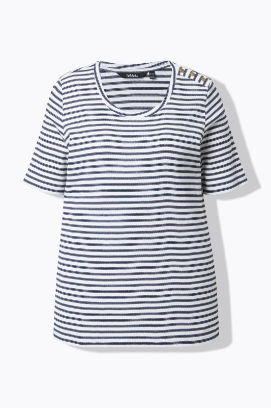 T-shirt col rond et manches courtes, rayures brillantes, coupe évasée