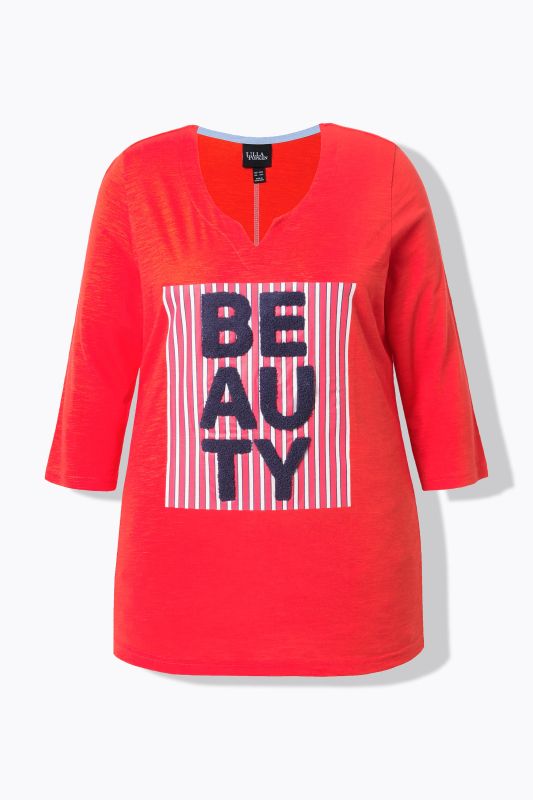 T-shirt motif « Beauty », col en V et manches courtes, coupe Classic Fit