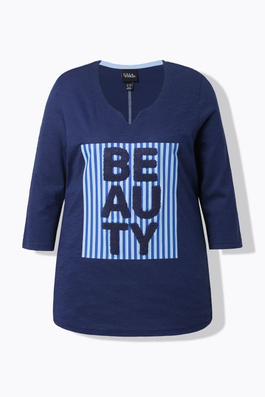 T-shirt motif « Beauty », col en V et manches courtes, coupe Classic Fit