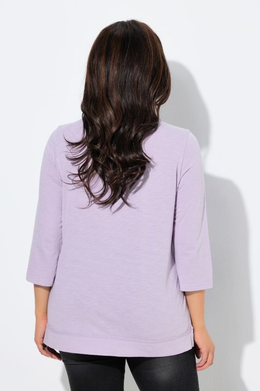 T-shirt motif à fleurs, coupe Classic Fit, col rond et manches 3/4