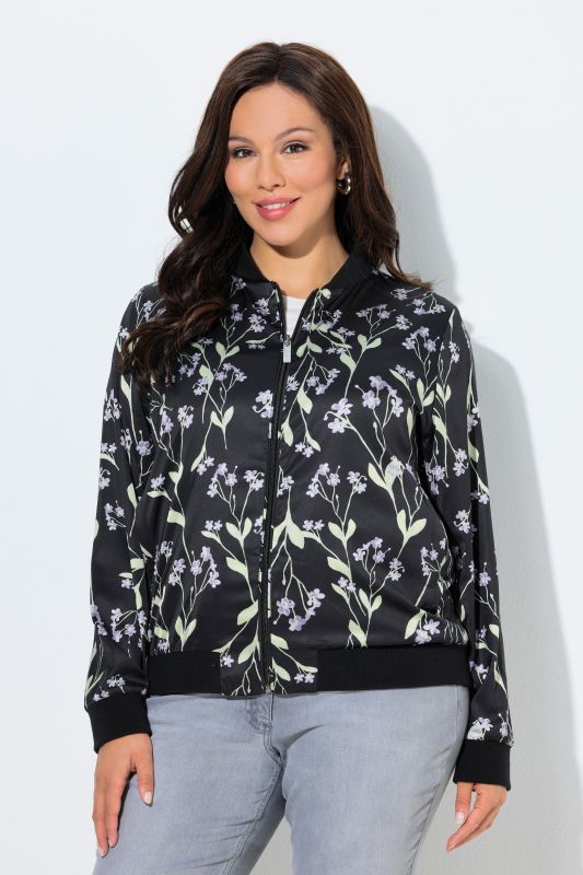 Blouson réversible, col Teddy et manches longues, fleurs/uni