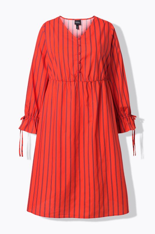 Robe rayée, décolleté en V et manches longues, coupe évasée