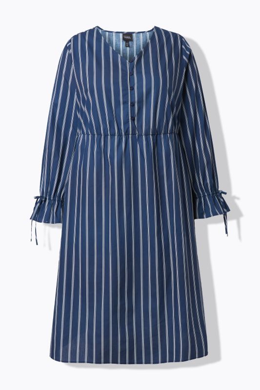 Robe rayée, décolleté en V et manches longues, coupe évasée