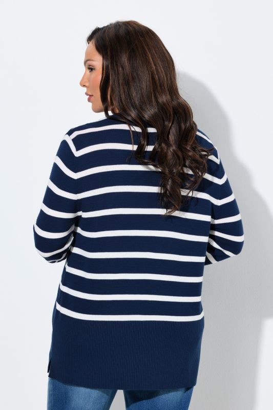 Cardigan rayé, encolure en V et manches longues