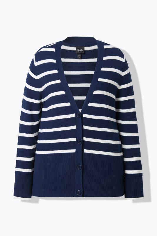 Cardigan rayé, encolure en V et manches longues