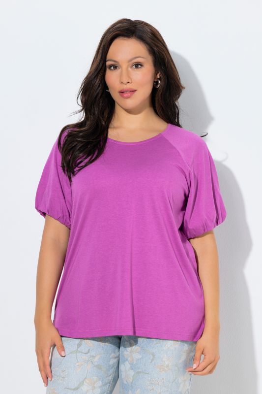 T-shirt en modal mélangé, col rond et manches courtes ballon