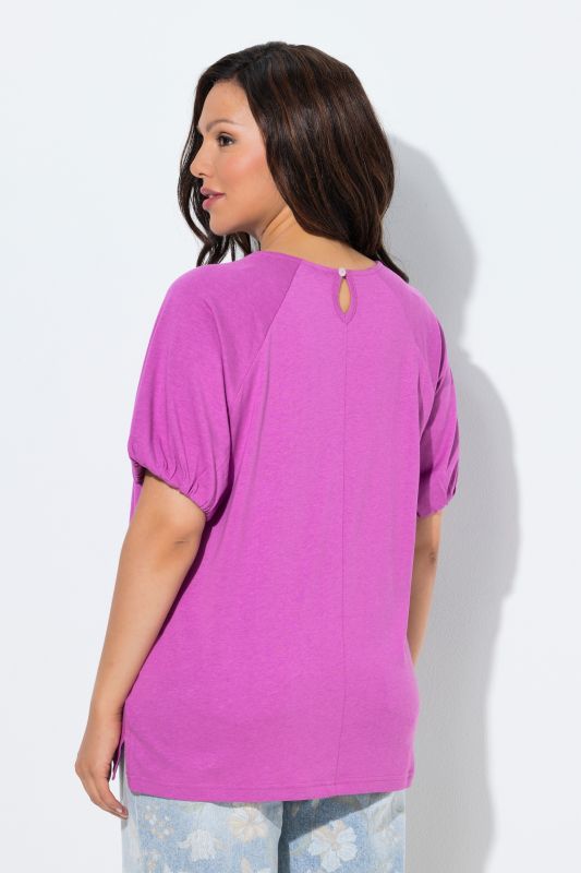 T-shirt en modal mélangé, col rond et manches courtes ballon