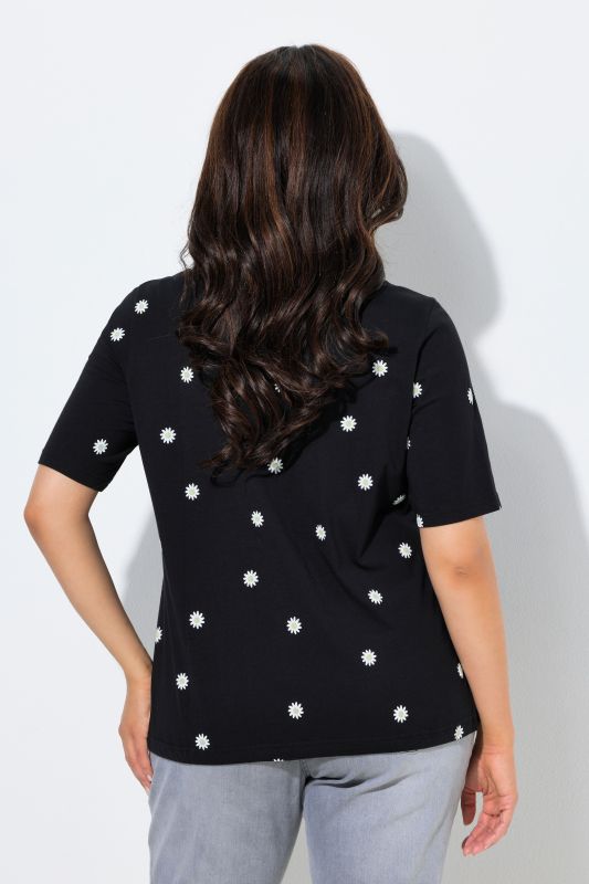 T-shirt à fleurs, cordon sous tunnel, col rond et manches courtes, coupe Classic Fit